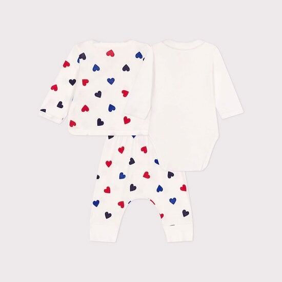 Ensemble cardigan + body + pantalon Blanc Marshmallow /Multicolore  de Petit Bateau Ensemble cardigan + body + pantalon Blanc Marshmallow /Multicolore  de Petit Bateau