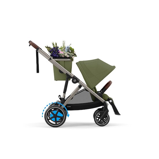Poussette e-Gazelle S + Panier shopping Châssis Taupe - Moss Green  de CYBEX Poussette e-Gazelle S + Panier shopping Châssis Taupe - Moss Green  de CYBEX