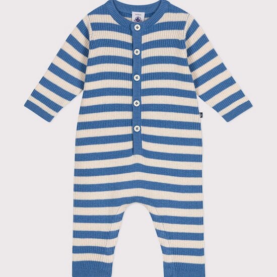 Combinaison rayée en tricot de laine Bleu beach /Avalanche  de Petit Bateau