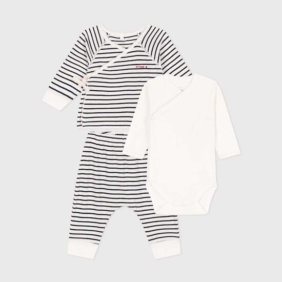 Ensemble 3 pièces en coton Marshmallow/Smoking 12 mois de Petit Bateau