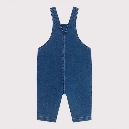 Salopette bébé en jean élasthanne jambes longues Bleu délavé  de Petit Bateau Salopette bébé en jean élasthanne jambes longues Bleu délavé  de Petit Bateau
