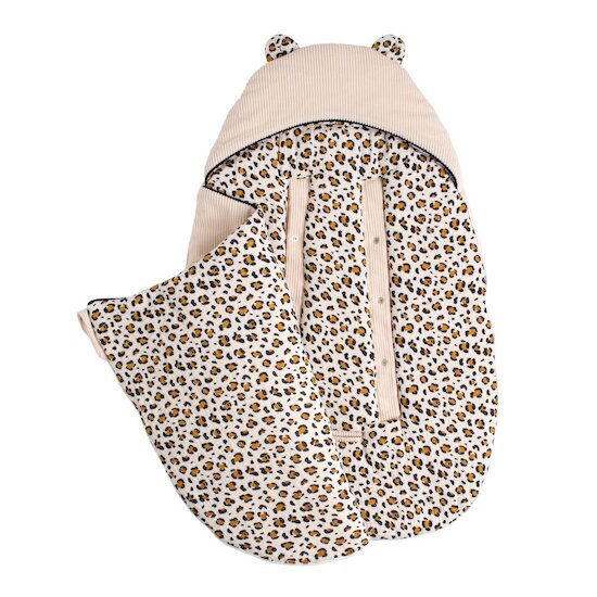 Nid d'ange bébé 5 attaches en velours côtelé et gaze de coton Léopard Beige  de Sauthon Baby Déco