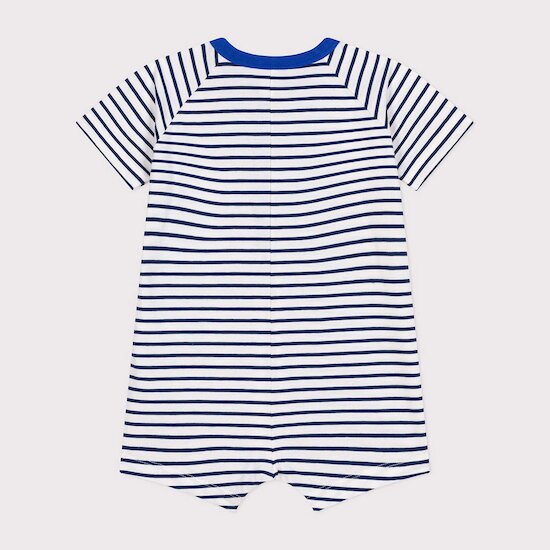 Combinaison courte en jersey fin Blanc Marshmallow / Bleu Médiéval  de Petit Bateau