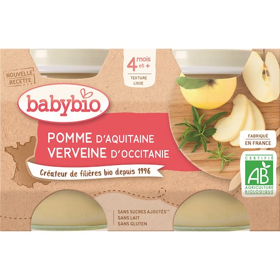 Petit pot pomme de Nouvelle-Aquitaine verveine d'Occitanie  2 x 130 g de Babybio