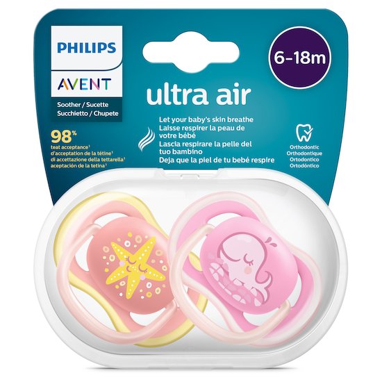 Lot 2 sucettes ultra air Étoile/baleine 6-18 mois de Philips AVENT