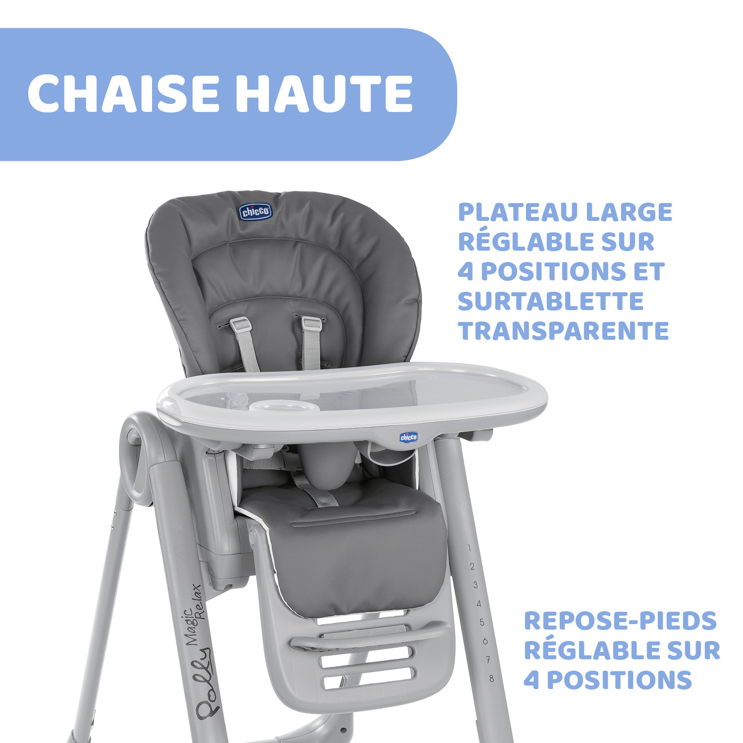Chaise Haute Polly Magic Relax 4 Roues Graphite De Chicco Chicco Aubert