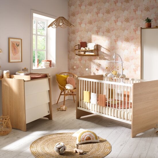 Chambre Vanille : lit évolutif 70x140 + commode   de Sauthon Baby's Sweet Home