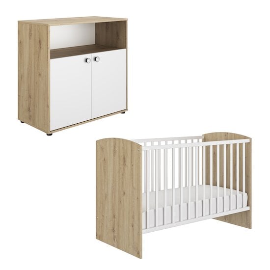 Duo Chambre Arthur : Lit + Commode Blanc/Chêne  de Galipette