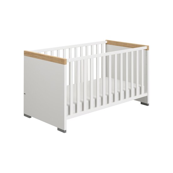 Lit bébé Kira Sommier Confort Blanc/Chêne Nebraska 70 x 140 cm de Paidi