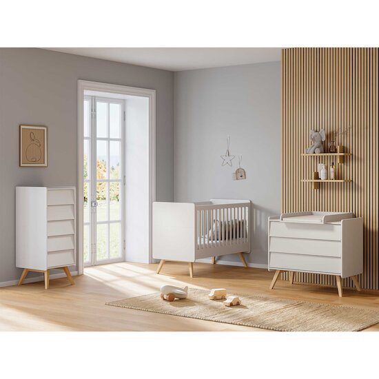 Chambre Vintage : Lit évolutif 70 x 140 cm + Chiffonnier + Commode + Plan à langer Blanc  de Vox Chambre Vintage : Lit évolutif 70 x 140 cm + Chiffonnier + Commode + Plan à langer Blanc  de Vox