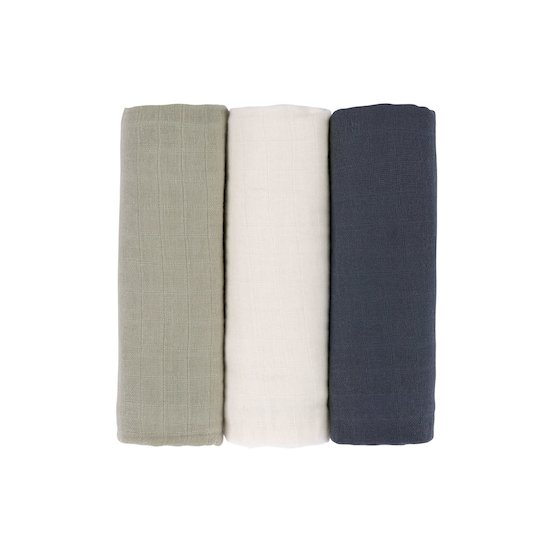 Lange mousseline 3 pièces Olive/Blanc/Bleu 85 x 85 cm de Lässig