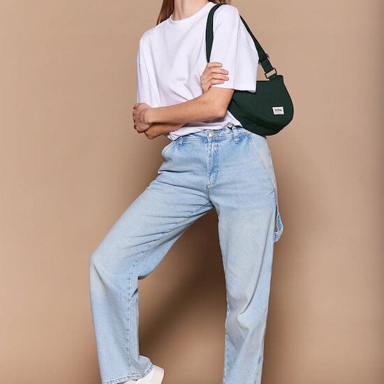 Sac banane demi-lune Andrea Velours Vert sapin  de Hindbag