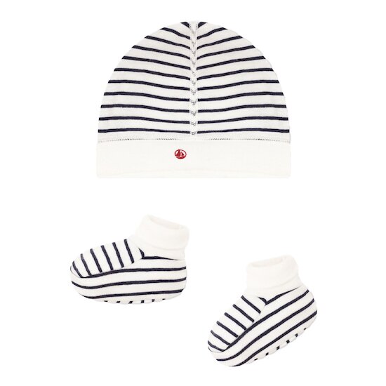 Lot de bonnet et chaussons bébé marinière   de Petit Bateau