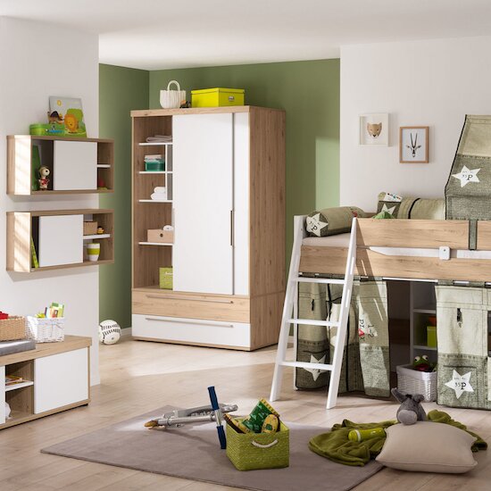 Carlo Armoire à portes coulissantes 2 portes/2 tiroirs Blanc/Epicéa  de Paidi Carlo Armoire à portes coulissantes 2 portes/2 tiroirs Blanc/Epicéa  de Paidi