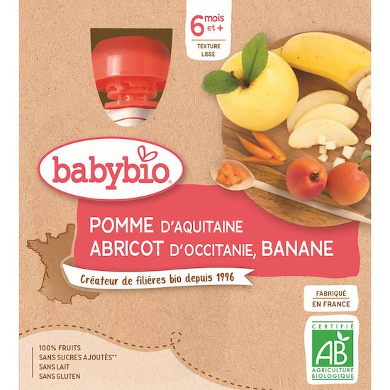 Gourde pomme abricot d'Occitanie banane  4 x 90 g de Babybio