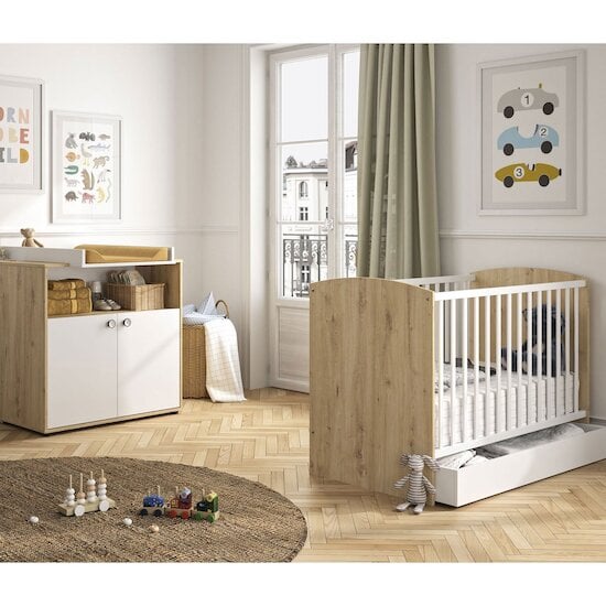 Duo Chambre Arthur : Lit + Commode Blanc/Chêne  de Galipette