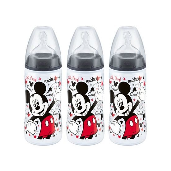 Lot de 3 biberons 300 ml Mickey tétine silicone T2