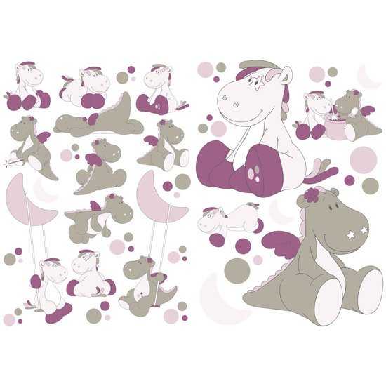 Victoria et Lucie stickers déco Rose / Gris  de Noukies
