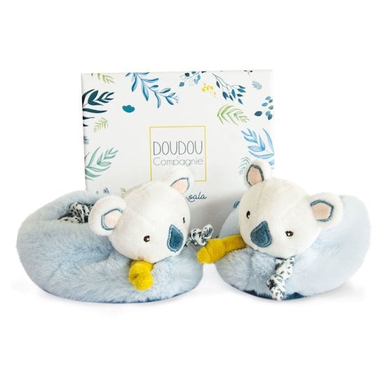 Yoca Le Koala Chaussons avec Hochet Blanc/bleu 0-6 mois de Doudou et Compagnie