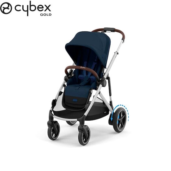 Poussette e-Gazelle S + Panier shopping Châssis Silver - Ocean Blue  de CYBEX Poussette e-Gazelle S + Panier shopping Châssis Silver - Ocean Blue  de CYBEX