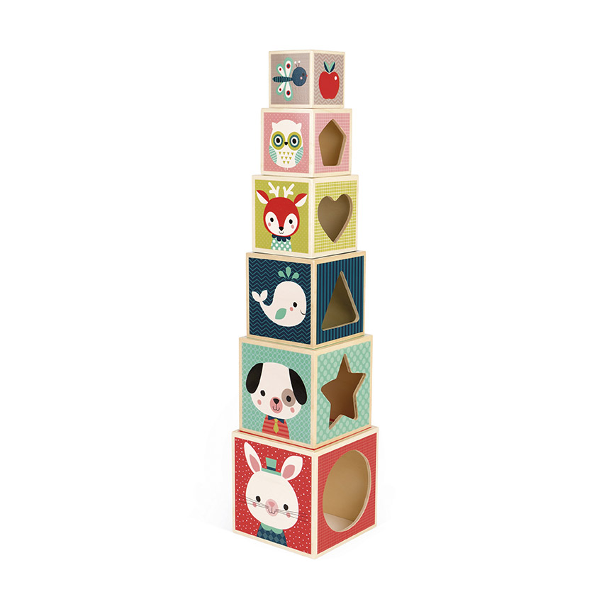 Pyramide 6 Cubes Baby Forest Bois Multicolore De Janod Jouets D Activites Aubert