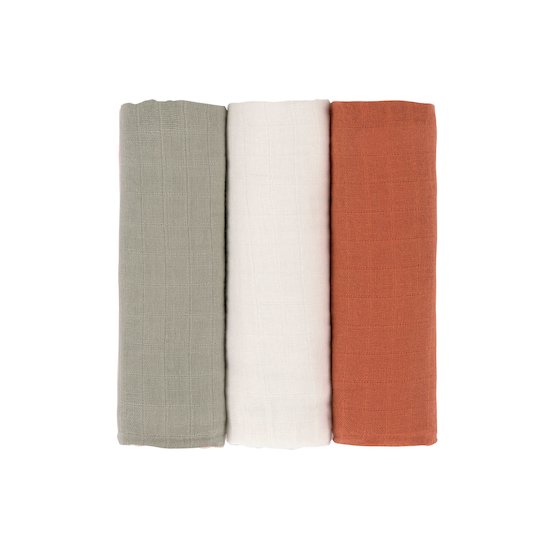 Lange mousseline 3 pièces Rouille/Olive/Blanc 85 x 85 cm de Lässig