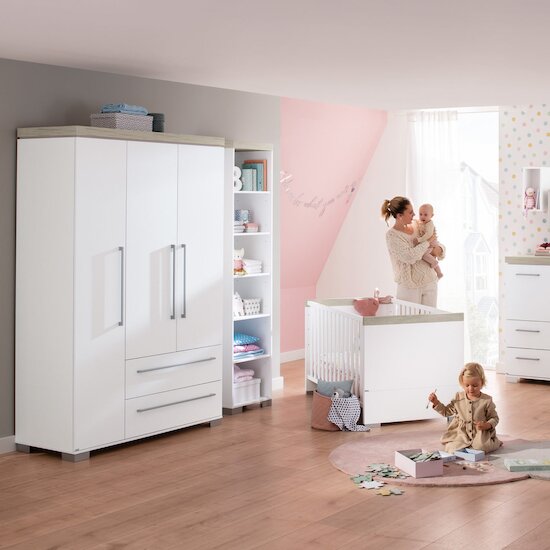 Kira Armoire 3 portes 2 tiroirs Blanc craie / Chêne Nautik  de Paidi Kira Armoire 3 portes 2 tiroirs Blanc craie / Chêne Nautik  de Paidi