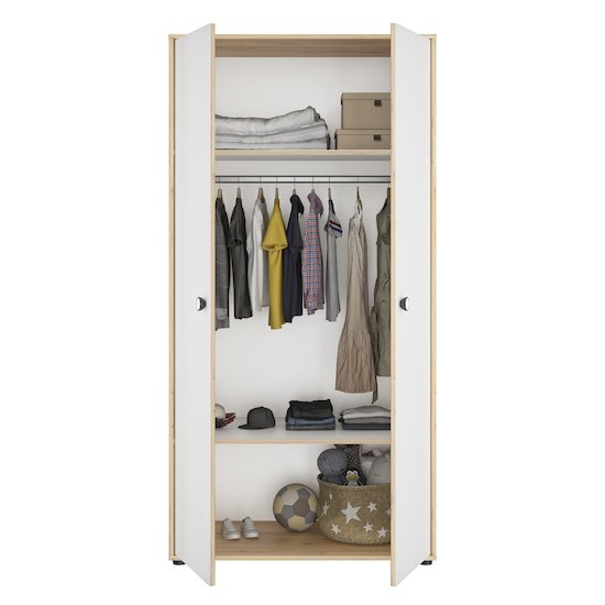 Armoire 2 portes Arthur Blanc/Chêne  de Galipette Armoire 2 portes Arthur Blanc/Chêne  de Galipette