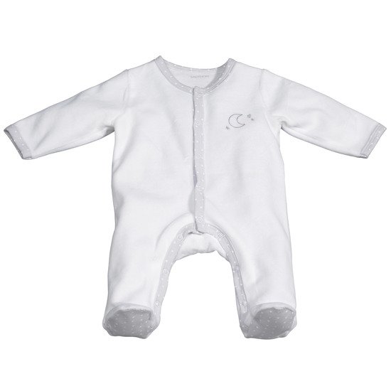Céleste pyjama en velours brodé lune Blanc 1 mois de Sauthon Baby's Sweet Home
