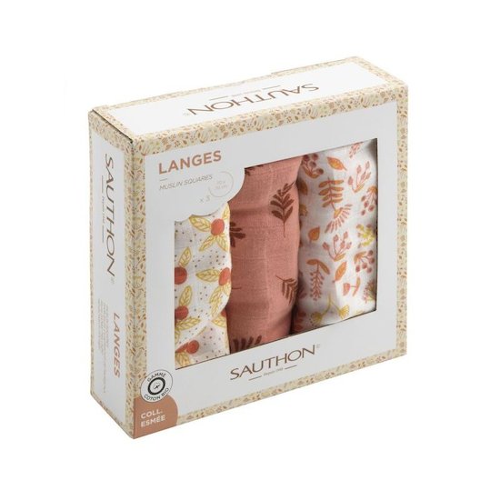 Esmée Lot de 3 langes Bio Motif Floral  de Sauthon Baby Déco