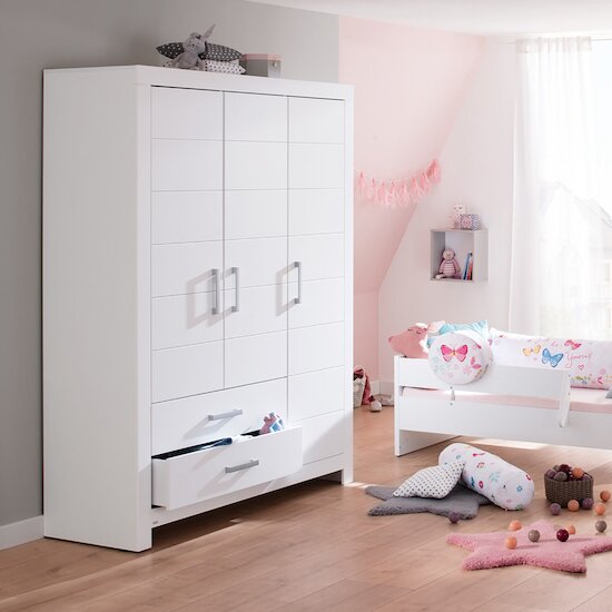 Armoire 3 portes 2 tiroirs blanc craie  de Paidi Armoire 3 portes 2 tiroirs blanc craie  de Paidi