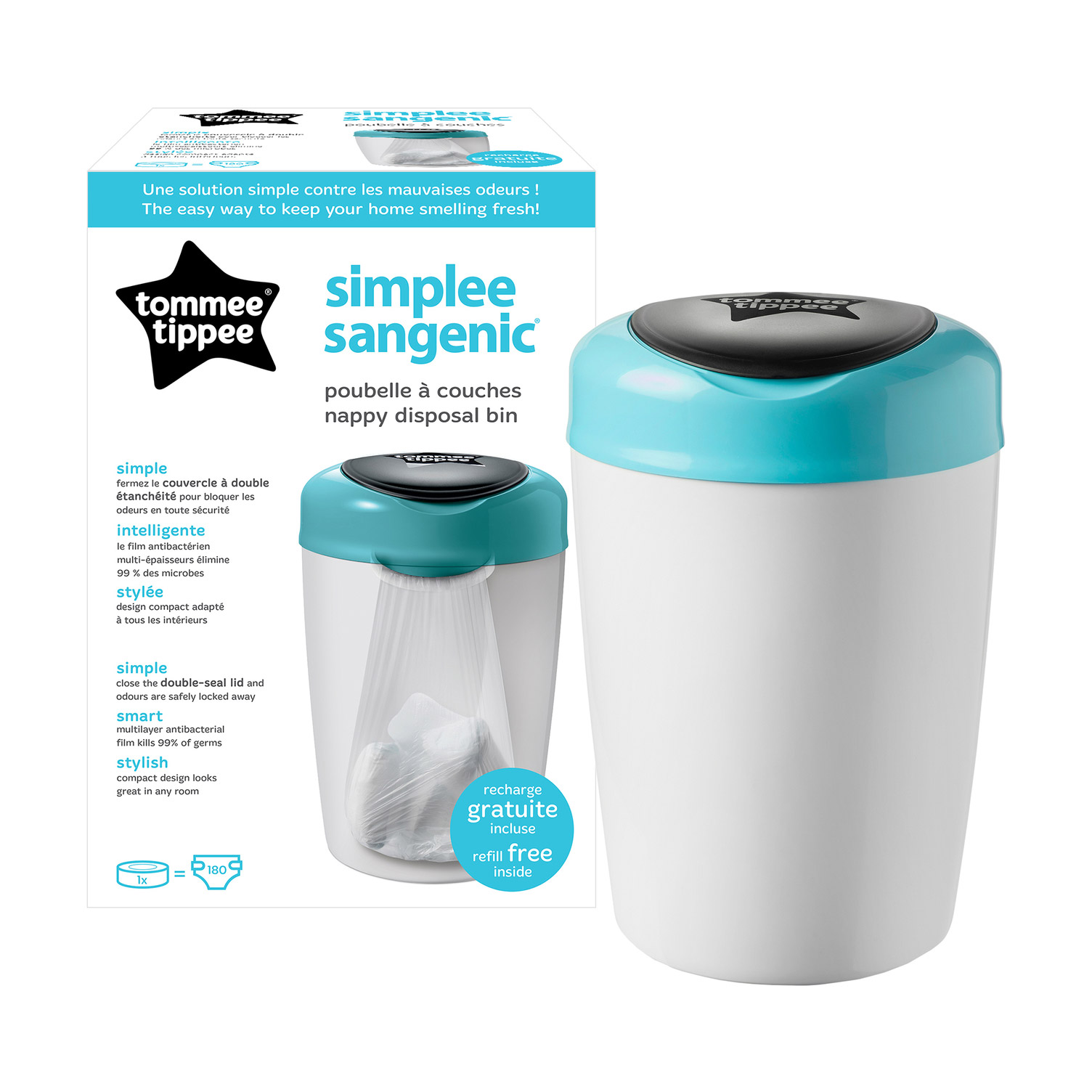 Poubelle à Couches SIMPLEE Bleu de Tommee Tippee, Poubelles Aubert