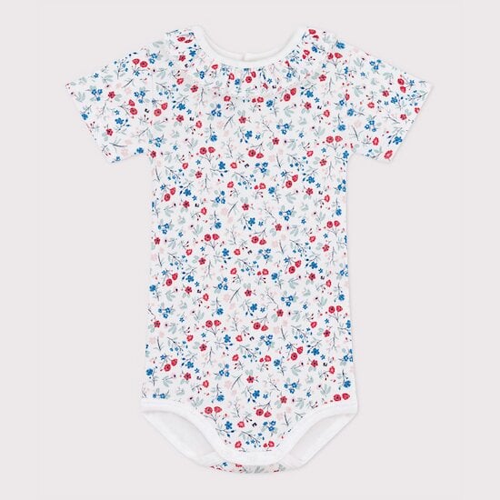 Body à manches courtes en coton imprimé fleuri Blanc Marshmallow 18 mois de Petit Bateau
