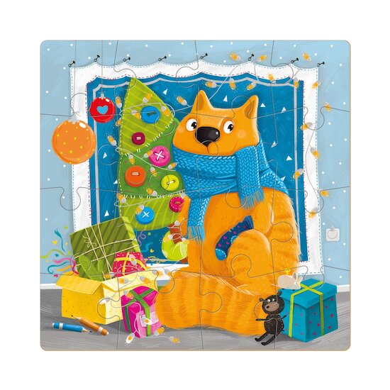 Puzzle 16 éléments Vacances de Noël de Kitty  de Dodo