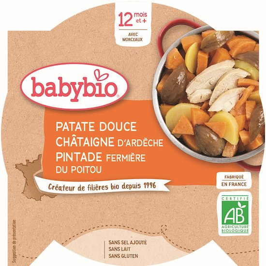 Assiette patate douce châtaigne d'Ardèche pintade fermière du Poitu  230 g de Babybio