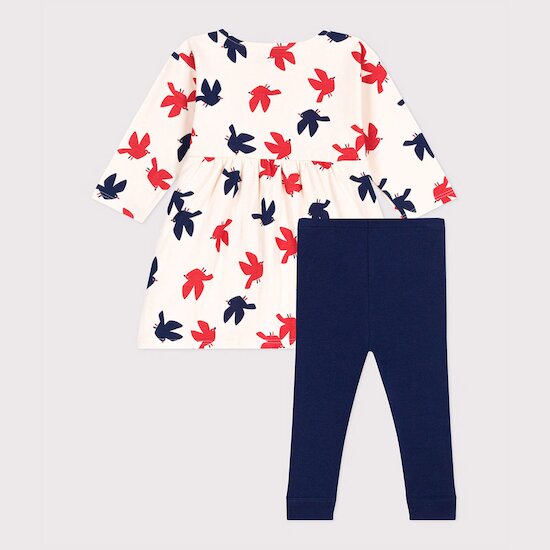 Robe bébé en coton manches longues et legging imprimée oiseaux Blanc Avalanche  de Petit Bateau