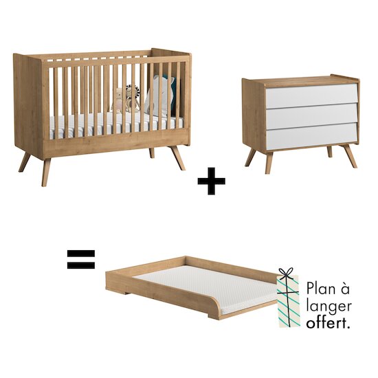 Offre Chambre Vintage : Plan à langer offert pour l'achat d'un lit 70x140 et d'une commode !   de Vox