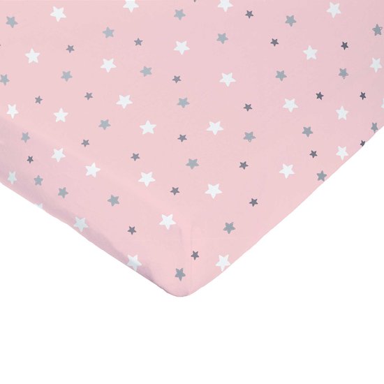 Drap-housse jersey imprimé Étoiles rose 60 x 120 cm de Domiva