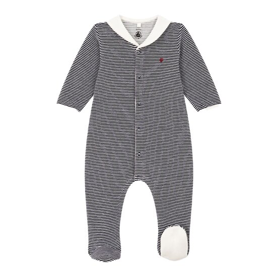 Pyjama milleraie en velours Bleu/Blanc Prématuré de Petit Bateau