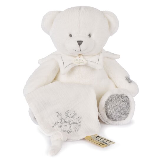 Doudou mouchoir ours Argent 30 cm de Doudou et Compagnie Doudou mouchoir ours Argent 30 cm de Doudou et Compagnie