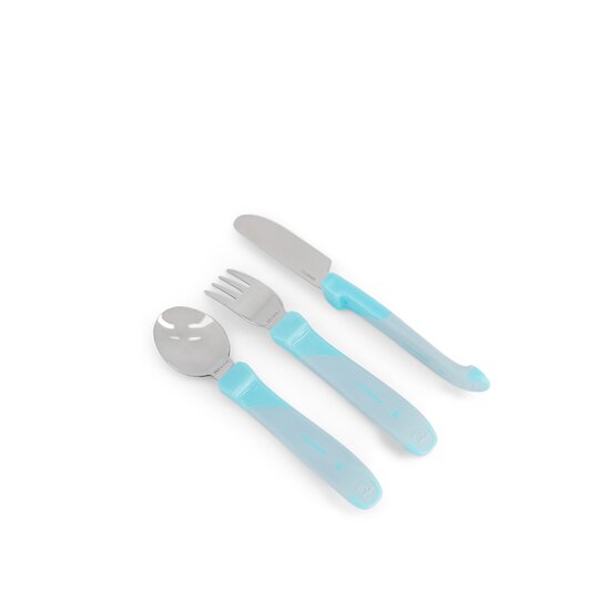 Lot de 3 couverts d'apprentissage acier inoxydable Bleu 12 mois + de Twistshake