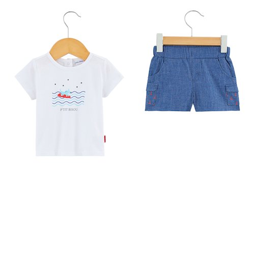 Ensemble short + t-shirt Navy Baby Bleu/Blanc 1 mois de P'tit bisou
