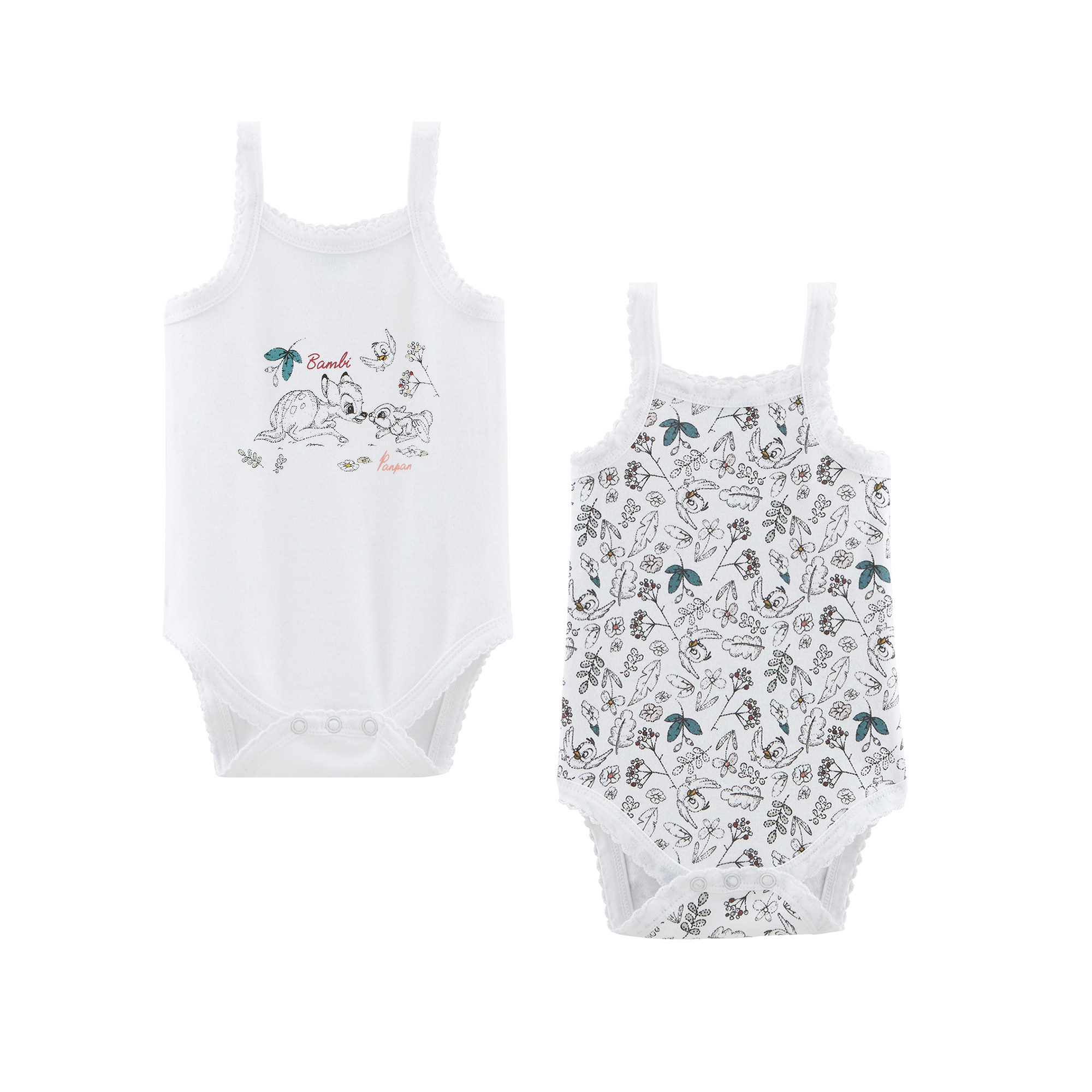 Lot De 2 Bodies Bretelles Bebe Fille Bambi Panpan De Disney Baby Bodies Fille Aubert