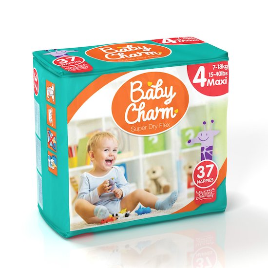 Couches super dry flex maxi 7/18kg Blanc Pack de 37 de Baby Charm