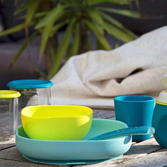 Set vaisselle silicone 4 pièces  Bleu  de Béaba