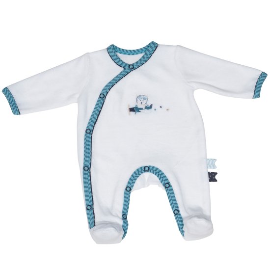 Lazare pyjama velours Blanc/Turquoise Naissance de Sauthon Baby Déco