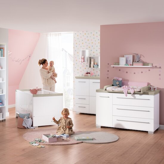 Lit bébé Kira Sommier Confort Blanc/Chêne Nautik  de Paidi Lit bébé Kira Sommier Confort Blanc/Chêne Nautik  de Paidi