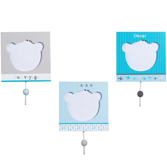 Lazare set de 3 patères Bleu Gris  de Sauthon Baby Déco