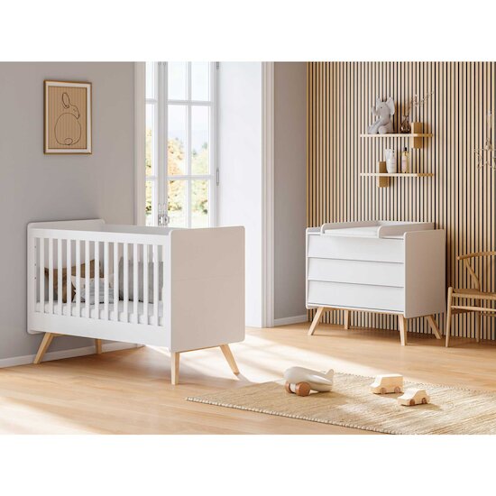 Chambre Vintage Trio : Lit évolutif 70 x 140 cm + Commode + Plan à langer Blanc  de Vox Chambre Vintage Trio : Lit évolutif 70 x 140 cm + Commode + Plan à langer Blanc  de Vox