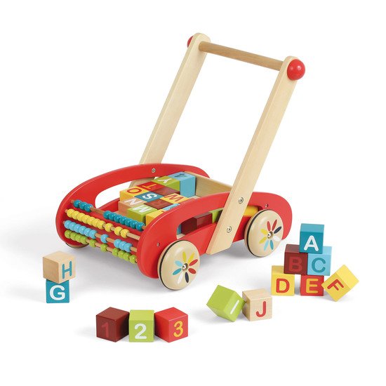 Chariot ABC Buggy Tatoo 30 cubes bois Rouge  de Janod